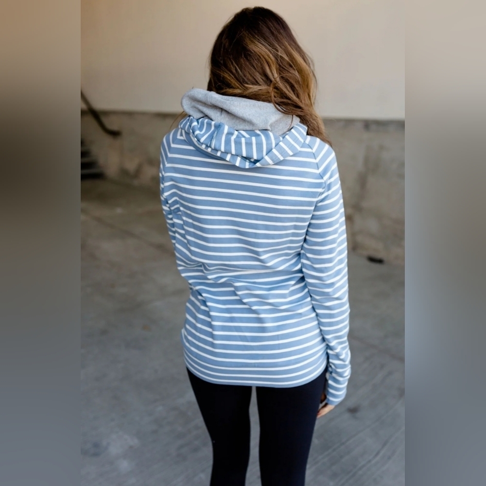 Sky Blue Striped Women's Hoodie - Picture 2 of 7